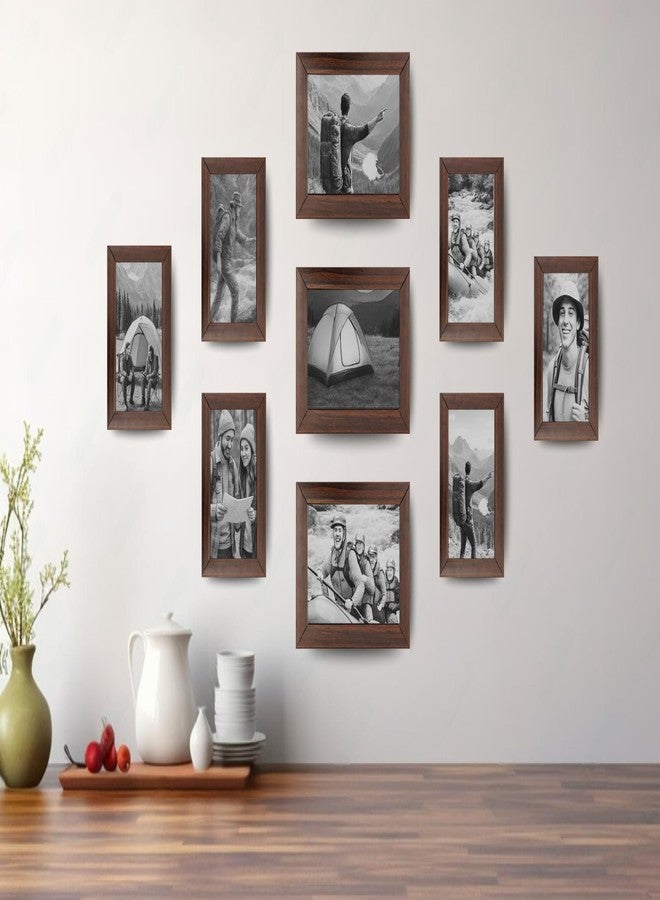 DEV AASTHA Brown Wall Photo Frame Set Pack of 9 with Plexi Glass | Includes 3 (5x7) & 6 (4x6) Frames | Ideal for Family Collage, Certificates & Mini Photos | Gift for Weddings, Anniversaries Birthdays - Image 1